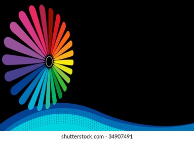 Spectrum Flower with motion wave on black background