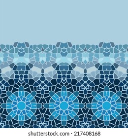 Spectrum geometric background made of rhombuses, pixel art, blue color, stock vector. 