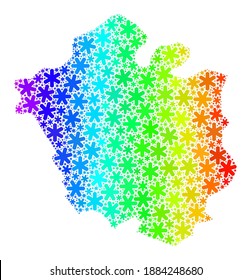 Spectrum gradient composition of Chandigarh City map designed for New Year sales. Chandigarh City map mosaic is done of bright ice crystals. Designed for New Year projects.
