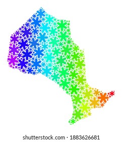 Spectrum gradient composition of Ontario Province map constructed for New Year celebration. Ontario Province map mosaic is organized of vibrant ice crystals. Designed for New Year sales.