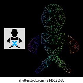 Spectrum gradient mesh butchery worker icon. Geometric frame 2D net is based on butchery worker icon, generated with triangular mesh framework, with spectrum gradient.