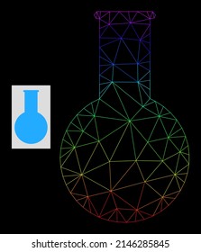 Spectrum gradient mesh chemical flask icon. Geometric frame 2D net based on chemical flask icon, generated with triangular mesh net, with spectrum gradient.