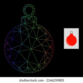Spectrum gradient mesh christmas ball icon. Geometric carcass flat network based on christmas ball icon, generated with triangular mesh carcass, with rainbow gradient.