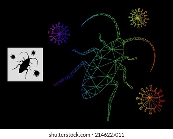 Spectrum gradient mesh cockroach infection icon. Geometric carcass flat network based on cockroach infection icon, generated with triangular mesh carcass, with spectrum gradient.