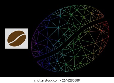Spectrum gradient mesh coffee bean icon. Geometric frame flat network based on coffee bean icon, generated from triangle mesh network, with spectral gradient.