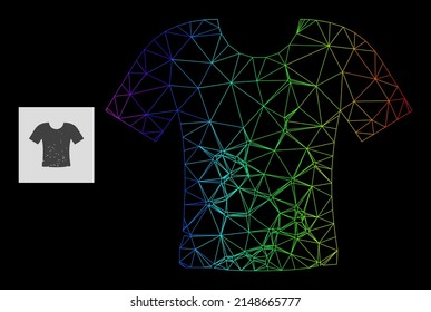Spectrum gradient mesh dirty t-shirt icon. Geometric frame 2D net is based on dirty t-shirt icon, generated with triangle mesh net, with spectrum gradient.