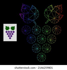 Spectrum gradient mesh grape icon. Geometric frame 2D network based on grape icon, generated with triangle mesh carcass, with spectrum gradient.