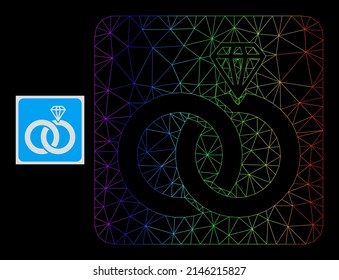 Spectrum gradient mesh jewelry wedding rings icon. Geometric frame flat net is based on jewelry wedding rings icon, generated from triangular mesh net, with spectrum gradient.