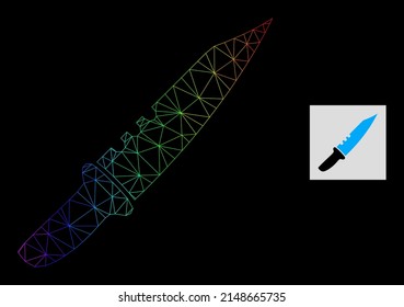 Spectrum gradient mesh knife icon  Geometric carcass flat network is based knife icon  generated and triangular mesh network  and spectral gradient 