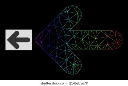Spectrum gradient mesh left direction icon. Geometric frame flat network based on left direction icon, generated with polygonal mesh framework, with rainbow gradient.
