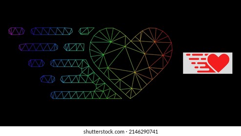 Spectrum gradient mesh love heart icon. Geometric frame 2D network is based on love heart icon, generated with triangular mesh network, with spectrum gradient.