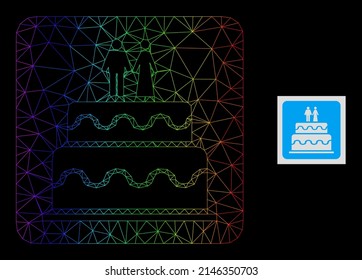 Spectrum gradient mesh marriage cake icon. Geometric carcass 2D net is based on marriage cake icon, generated with triangular mesh carcass, with spectrum gradient.