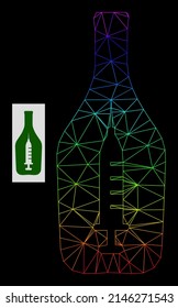 Spectrum gradient mesh narcotic alcohol icon. Geometric frame 2D network based on narcotic alcohol icon, generated from polygonal mesh carcass, with spectrum gradient.