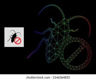 Malla de gradiente de espectro sin icono de cucaracha. La red 2D de marco geométrico no se basa en ningún icono de cucaracha, generado con canal de malla triangular, con gradiente de espectro.