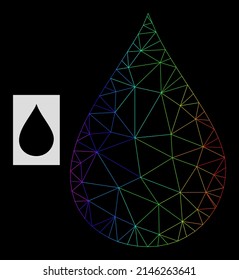 Icono de caída de aceite de malla de gradiente de espectro. La red plana de marco geométrico se basa en el icono de caída de aceite, generado con marco de malla triangular, con gradiente de espectro.