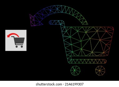 Spectrum gradient mesh refund shopping order icon. Geometric carcass flat net based on refund shopping order icon, generated with polygonal mesh net, with spectrum gradient.