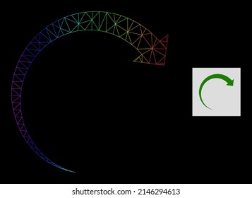 Spectrum gradient mesh rotate forward icon. Geometric frame 2D network based on rotate forward icon, generated with triangular mesh carcass, with spectral gradient.