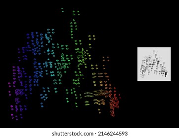 Spectrum gradient mesh sand swarm icon. Geometric carcass 2D network is based on sand swarm icon, generated with triangle mesh network, with spectrum gradient.