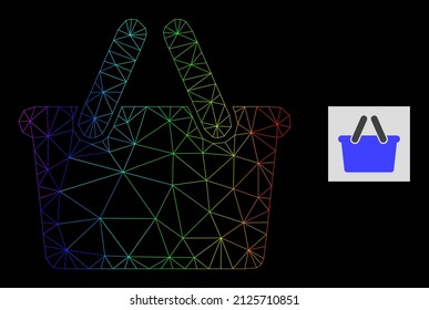 Spectrum gradient mesh shopping bag icon. Geometric carcass 2D net is based on shopping bag icon, generated with triangular mesh net, with spectrum gradient.