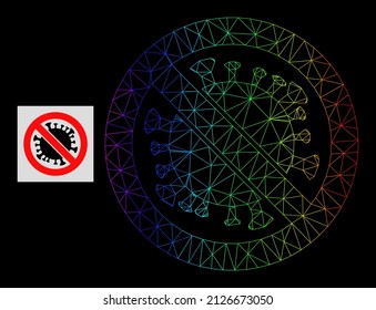 Spectrum gradient mesh stop coronavirus icon. Geometric carcass flat network based on stop coronavirus icon, generated from triangular mesh carcass, with spectral gradient.