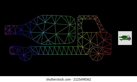 Spectrum gradient mesh wine delivery icon. Geometric frame flat net is based on wine delivery icon, generated with triangular mesh net, with spectrum gradient.
