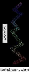Spectrum gradient mesh zigzag line icon. Geometric carcass flat net is based on zigzag line icon, generated from triangle mesh carcass, with spectrum gradient.