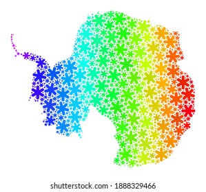 Spectrum gradient mosaic of Antarctica continent map done for New Year holidays. Antarctica continent map mosaic is designed of bright snow parts. Designed for New Year applications.