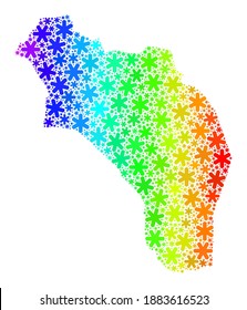 Spectrum gradient mosaic of La Rioja of Argentina map organized for New Year celebration. La Rioja of Argentina map mosaic is shaped of vibrant snow icons. Designed for New Year sales.