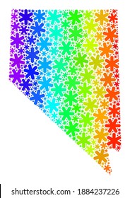 Spectrum gradient mosaic of Nevada State map designed for Winter ads. Nevada State map mosaic is formed from bright snow. Designed for patriotic sales.
