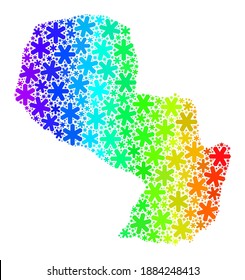 Gefälle Mosaik von Paraguay Karte für Winterverkäufe. Paraguay Map Mosaik ist mit hellen Schneegegenständen entworfen. Entwickelt für politische Anwendungen.
