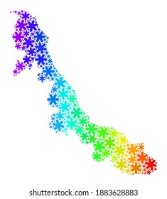 Mosaico de gradiente de espectro del mapa del estado de Veracruz hecho para anuncios de Año Nuevo. El mosaico del mapa del estado de Veracruz está diseñado con cristales de hielo multicolores. Diseñado para afiches de Año Nuevo.