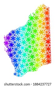 Spectrum gradient mosaic of Western Australia map combined for Christmas ads. Western Australia map mosaic is formed of vibrant snowflakes. Designed for Christmas applications.