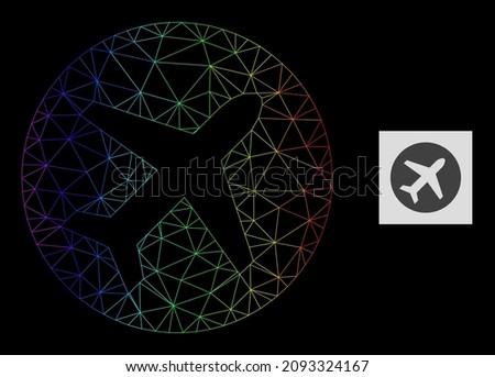 Spectrum gradient net airport icon. Geometric frame flat net based on airport icon, generated with triangular mesh carcass, with spectrum gradient.