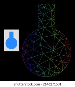 Spectrum gradient net glass flask icon. Geometric carcass 2D net is based on glass flask icon, generated with triangular mesh network, with spectrum gradient.