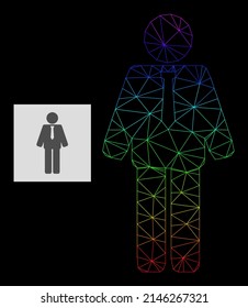Spectrum gradient net groom icon. Geometric frame 2D network based on groom icon, generated with triangular mesh network, with spectrum gradient.