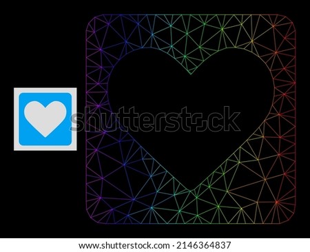 Spectrum gradient net love heart icon. Geometric frame flat net is based on love heart icon, generated from triangle mesh framework, with spectrum gradient.