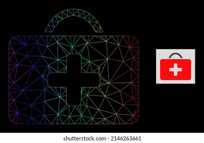 Spectrum gradient net medical case icon. Geometric frame 2D network is based on medical case icon, generated with polygonal mesh net, with spectrum gradient.