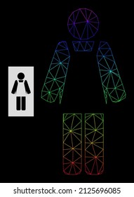 Spectrum gradient net worker person icon. Geometric carcass flat net based on worker person icon, generated with triangle mesh net, with spectrum gradient.