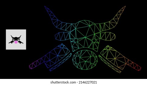 Spectrum gradient network butchery icon. Geometric carcass 2D network is based on butchery icon, generated with polygonal mesh framework, with spectrum gradient.