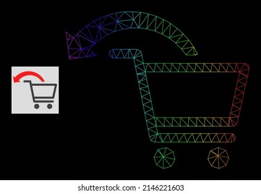 Spectrum gradient network cancel shopping order icon. Geometric carcass flat network is based on cancel shopping order icon, generated with triangular mesh carcass, with spectrum gradient.