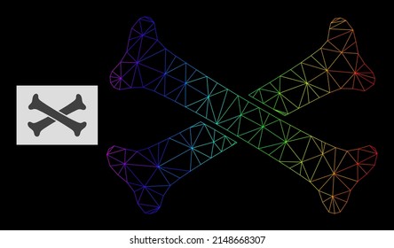 Spectrum gradient network crossing bones icon. Geometric frame flat network is based on crossing bones icon, generated with triangular mesh network, with spectrum gradient.