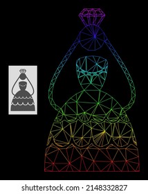 Spectrum gradient network crowned bride icon. Geometric carcass flat net based on crowned bride icon, generated with triangle mesh network, with spectrum gradient.