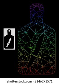 Spectrum gradient network cutting board icon. Geometric frame flat network is based on cutting board icon, generated with polygonal mesh network, with spectrum gradient.