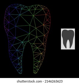 Spectrum gradient network dental tooth icon. Geometric carcass flat network is based on dental tooth icon, generated from polygonal mesh network, with spectral gradient.