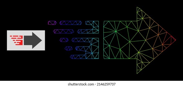 Spectrum gradient network move right icon. Geometric frame flat network based on move right icon, generated from triangular mesh network, with spectrum gradient.