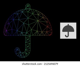 Spectrum gradient network umbrella icon. Geometric frame 2D network is based on umbrella icon, generated with polygonal mesh framework, with spectrum gradient.