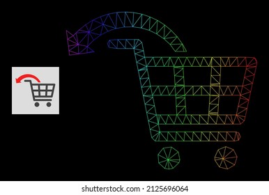 Spectrum gradient network undo shopping order icon. Geometric carcass flat network is based on undo shopping order icon, generated with triangular mesh net, with spectrum gradient.