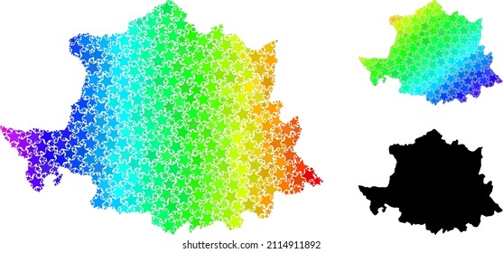 Spectrum gradient star collage map of Caceres Province. Vector colored map of Caceres Province with spectrum gradients.