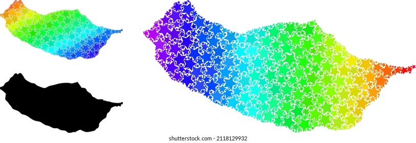 Spectrum gradient star collage map of Madeira Island. Vector colorful map of Madeira Island with spectrum gradients.