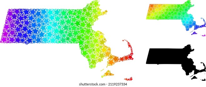 Spectrum gradient star collage map of Massachusetts State. Vector colored map of Massachusetts State with spectrum gradients.